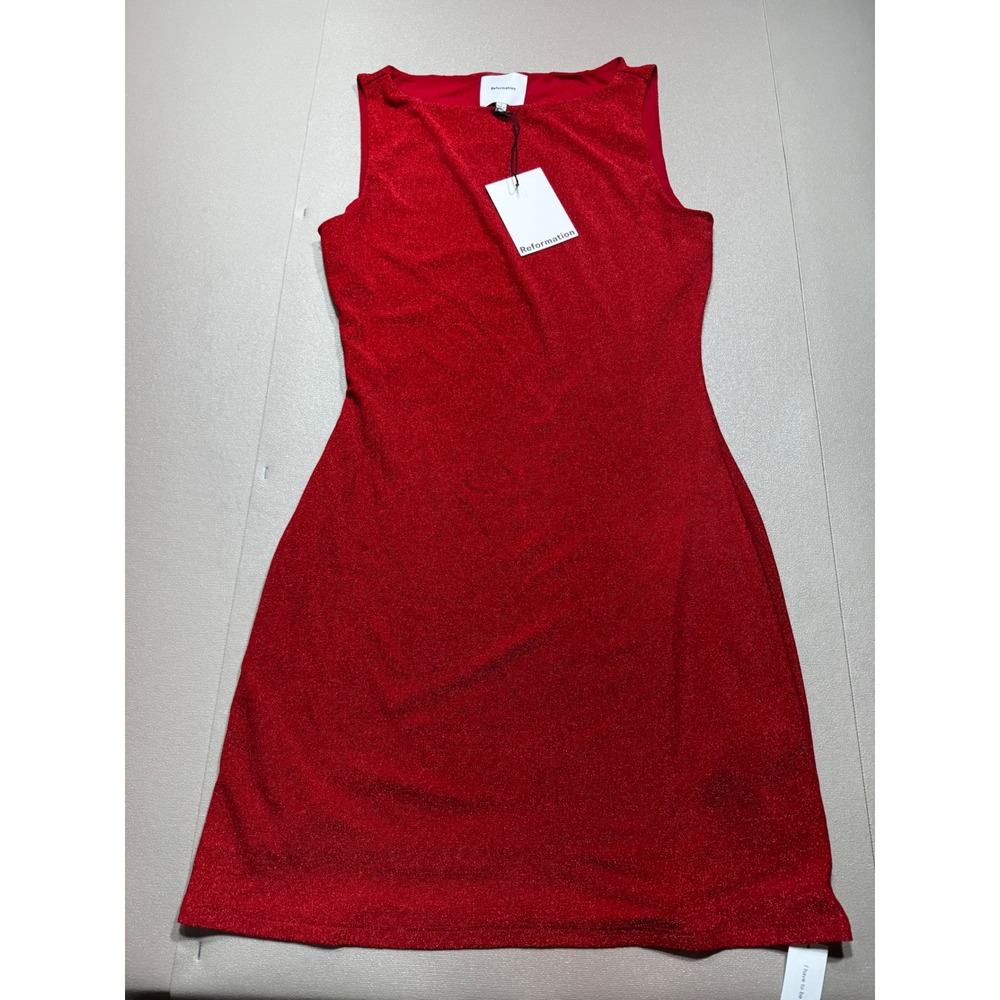 NWT Reformation Nataly Knit Dress Red Sparkle Mini Sleeveless Small MSRP:$148‎